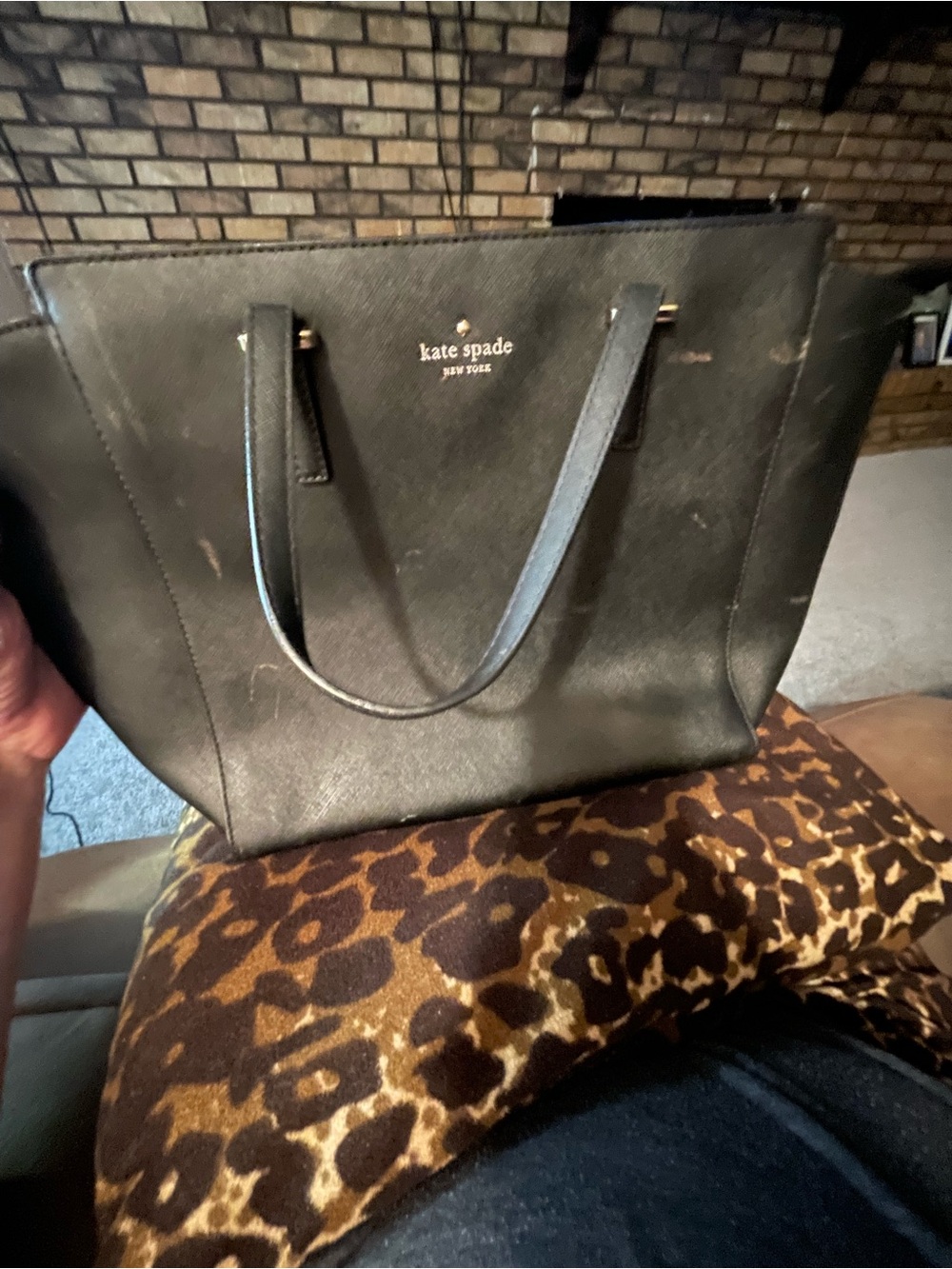 kate spade black tote with gold logo hardware